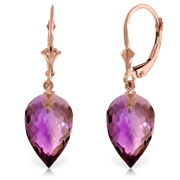 Galaxy Gold Products Jewelry - 14K. SOLID GOLD DROP BRIOLETTE AMETHYSTS EARRINGS